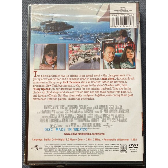 Missing (DVD 2004 ) Jack Lemmon Sissy Spacek Based On A true Story New & Sealed - Picture 2 of 2